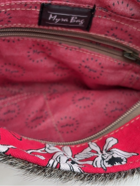 Myra Bag Red Floral Crossbody with Fur Accent - Picture 6 of 7